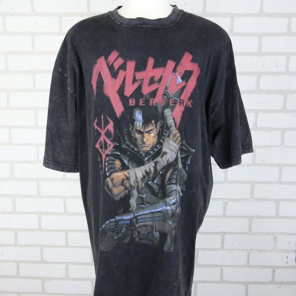 Berserk Manga Anime Guts T-Shirt 2XL 52" Chest Faded Black Heavyweight Cotton